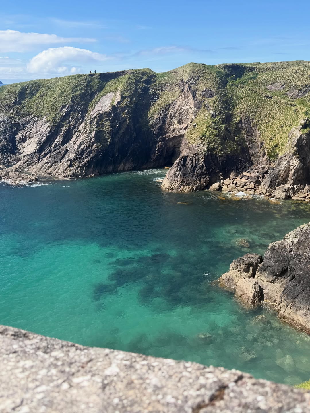 Turquoise water in a rocky cove along the Dingle Peninsula coastline